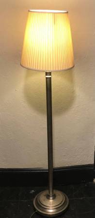 Pottery Barn Brushed Nickel Metal Large Floor Lamp with Pleated Shade 1