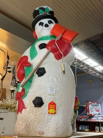 Vintage Snowman w/Shovel Blow Mold 1