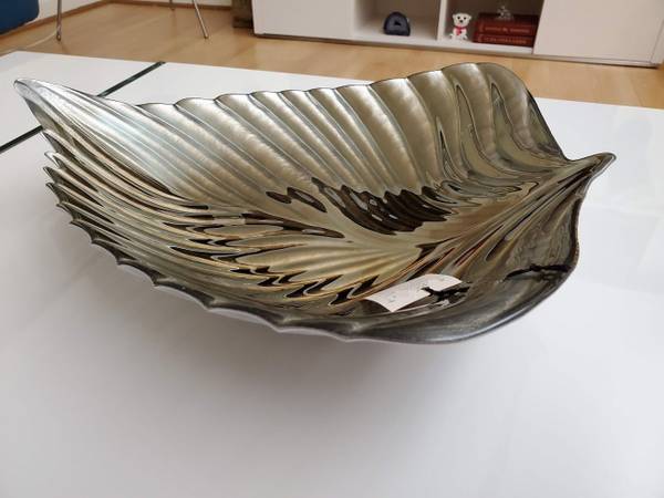 Hand crafted Turkish silver glass leaf shape decorative art bowl decor 1