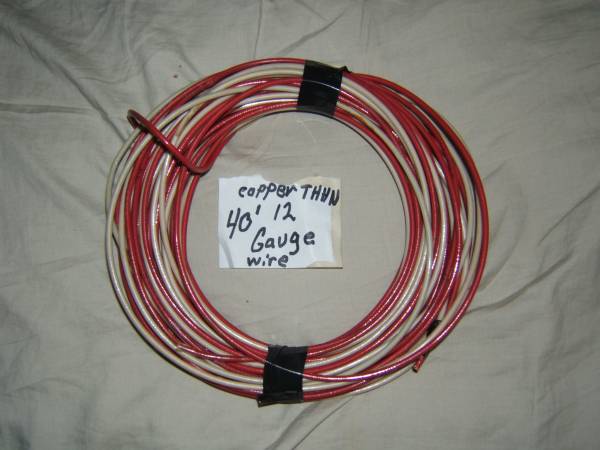 12 GAUGE THHN WIRE WHITE + RED 40 FEET EA THWN 600V COPPER STRANDED 1