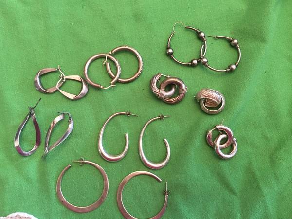 Many Sterling Silver Hoop Earrings with Different Designs 1