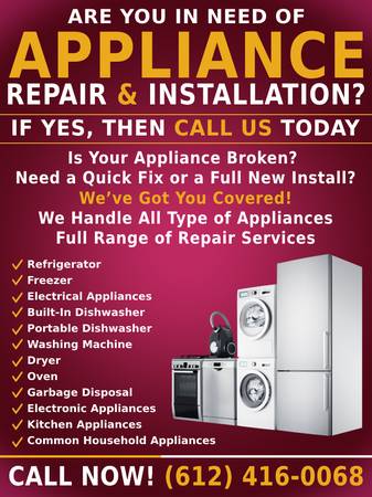 ✅✅APPLIANCE REPAIR & INSTALLATION - - Fixing It Right For You - - Call 1