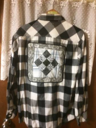 Custom patchwork flannel shirt unisex 44" chest, shacket 1