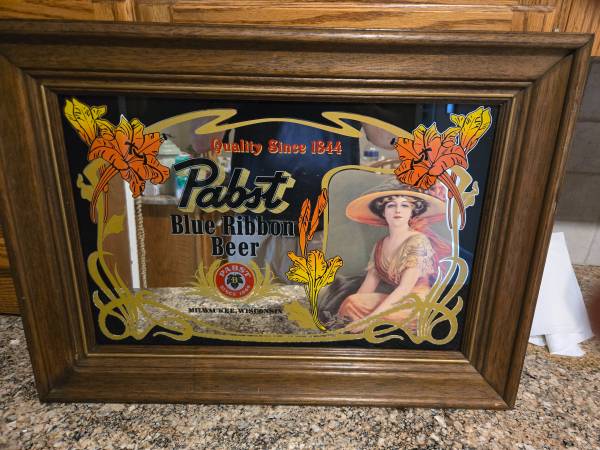 Framed pabst blue ribbon mirrored sign 1