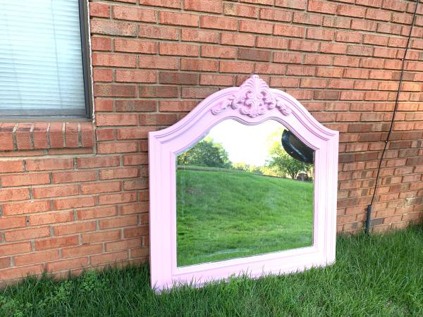 Pink Ornate Beveled Mirror 1