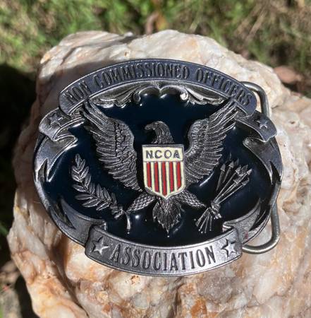 Vintage NCO Association Belt Buckle Army Navy Air Force Marine Non Commissioned 1