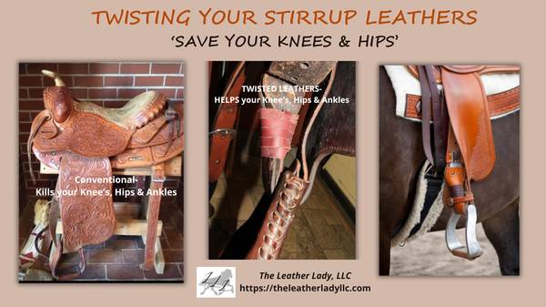 TWIST YOUR STIRRUP LEATHERS - SAVE YOUR KNEES & ANKLES- SHIM STIRRUPS 1