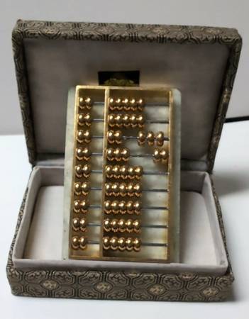 Mini Brass Abacus Paperweight, Light green marble base 9 gears 1