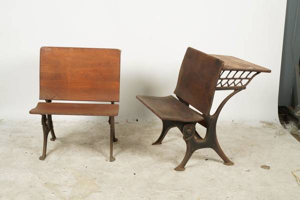 Antique School Desk Chairs New Peabody Iron & Wood 1