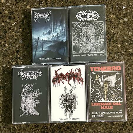 5 death metal cassette tapes lot NM 1