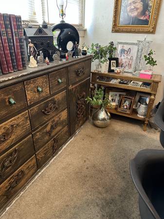 Large Ornate Distressed Farmhouse Credenza, Storage Console (see description) 1