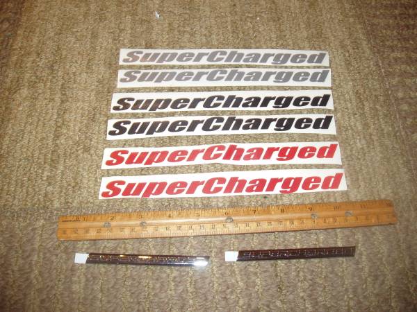 NEW SUPERCHARGED 9" VINYL STICKER DECAL s & 4" CHROME EMBLEM BADGE s 1
