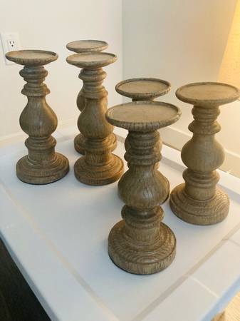 Wood Candlesticks, set of 6 1