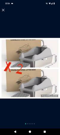 TWO stainless steel cat litter boxes lrg cat tray catch trays scoops t 1