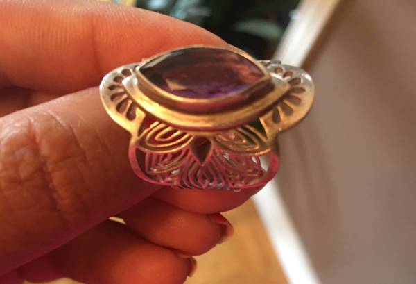 Unique Design Sterling Silver Ring (Size 6) with Natural Amethyst Ston 1
