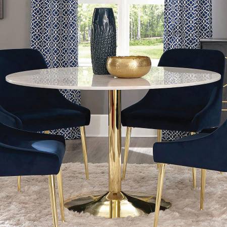 Round Dining Table with White Marble Top and Brass Base! 1