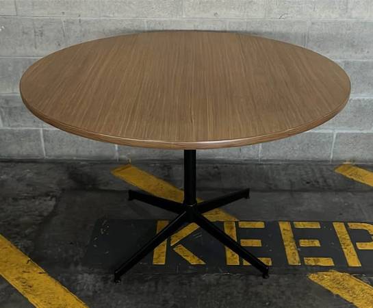 Mid Century Oak Circular Lunchroom Table – $200 1