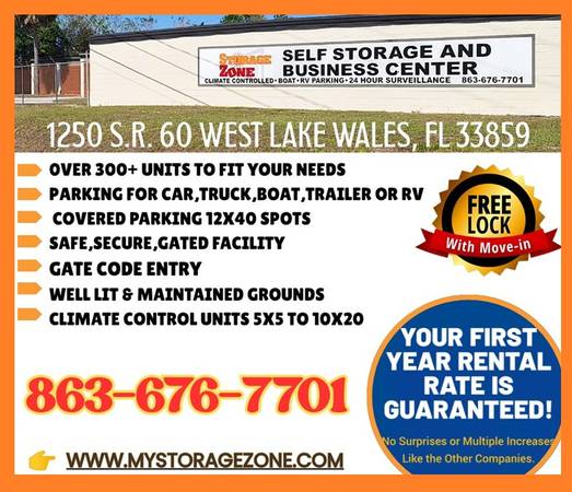 $60 STORAGE UNITS /PARKING SPACE/ WAREHOUSE & CLIMATE CONTROL (lake wales)64149653987969123