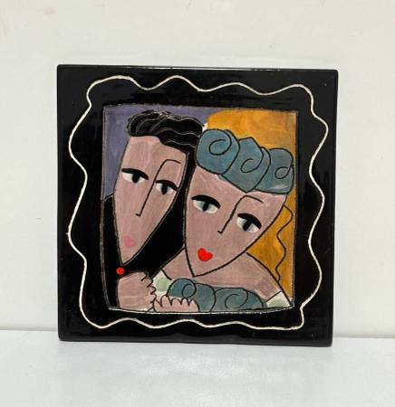 Vtg Marriage Wedding Quote Hand Painted 2 Sides Ceramic Art Tile Decor 1