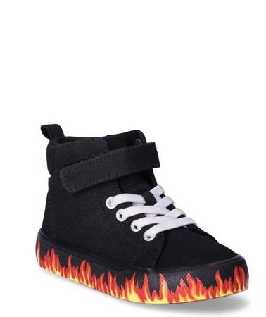 Kids Toddler High Top sneakers Black With Flames and memory foam 1