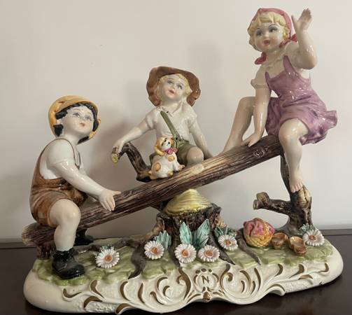 Large Capodimonte Porcelain three children and their dog 1