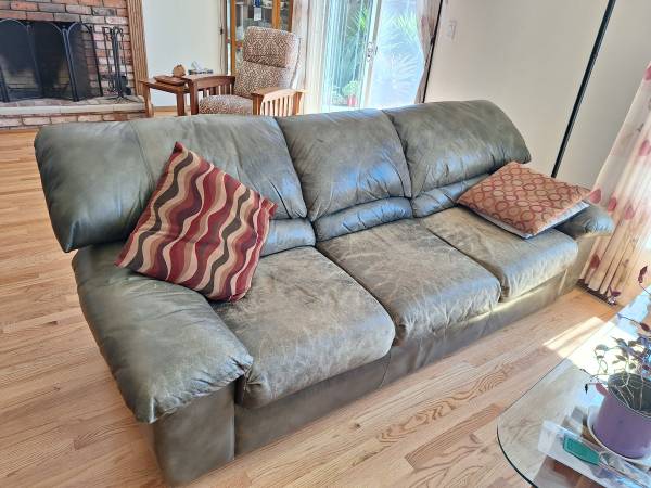 Large Green Leather Sofa 1