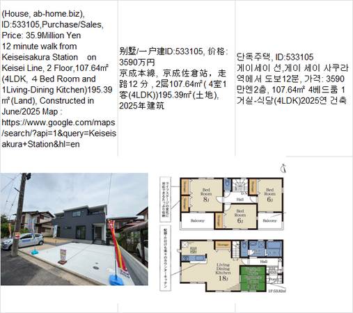 Price:  Yen35,900,000(House, ab-home.biz ),Keiseisakura Station京成佐倉车 1