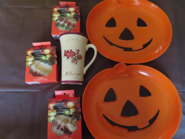 Fall Light strings Pumpkin Trays ROSS Vase Coffee Mug - All one price 1