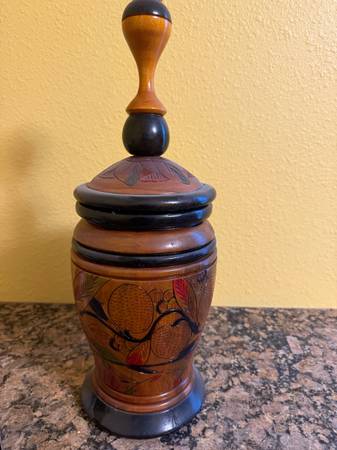 Vintage Hand-Carved Wooden Jar 1