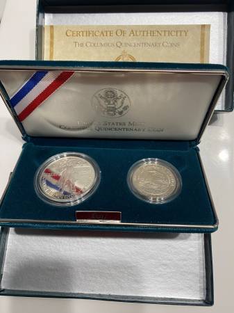 1992 Proof Columbus Quincentenary Two Coin Set with Original Box and C 1