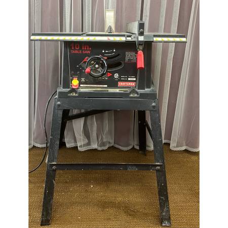 Craftsman 10” Table Saw Model 137.218020 with stand. One leg support needs a b 1