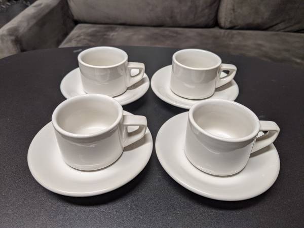 Like new 4 stacking espresso coffee tea cup and saucer set 1