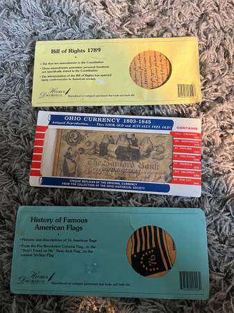 Replica Bill of Rights history of the American flag, and Ohio currency 1