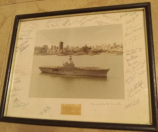 Vintage Signed USS Tripoli US Military Navy Ship Picture 1
