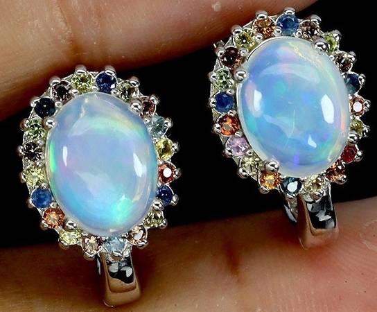 $2,200 Appraised Opal & Multi-Colored Sapphire Earrings 1