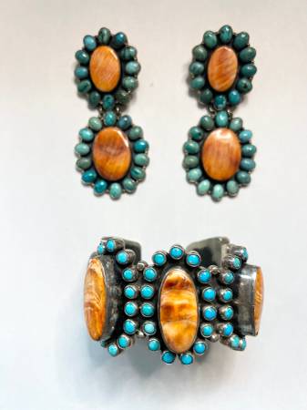 SILVER AND TURQUOISE BRACELET AND EARRINGS BY FREDRICO JIMENEZ 1