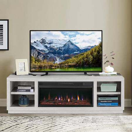 TV Stand 77" Electric Fireplace heats 1000 sq ft White NEW 1