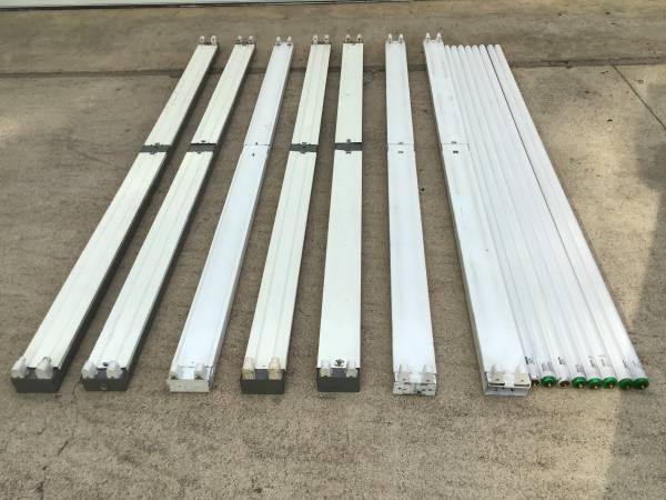 (7) 8ft Fluorescent Light Fixtures & (16) T12 75w Bulbs 1