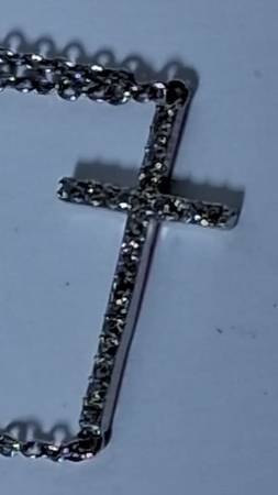 925 Sterling Sideways Cross Bracelet w/ CZ Stones Adjustable 1