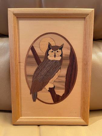 Jeff Nelson Hudson River Inlay Wood Marquetry Art - Owl 1