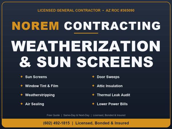 Weatherize your home! Window Tinting, Weatherstripping & Solar Screens 1