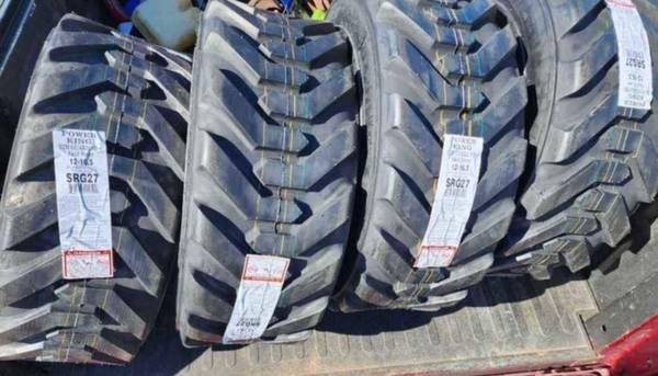 4 NEW 12-16.5 12 ply Load F powerking rimguard skid steer tires 1