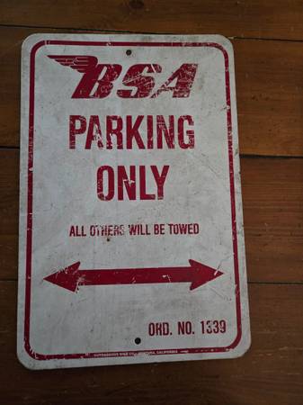 Metal BSA parking sign 1