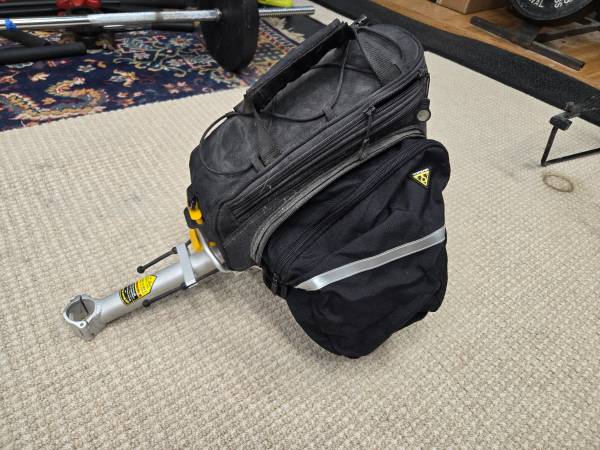 Topeak seat post rack with quick rx track and rear bag with panniers. 1