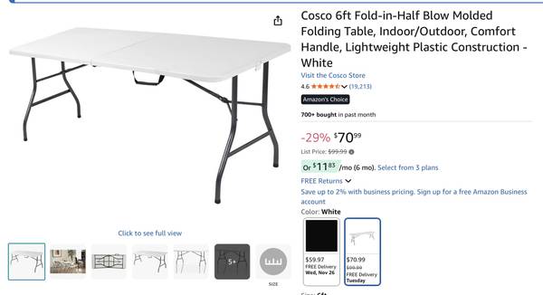Cosco 6ft Fold-in-Half Blow Molded Folding Table 1
