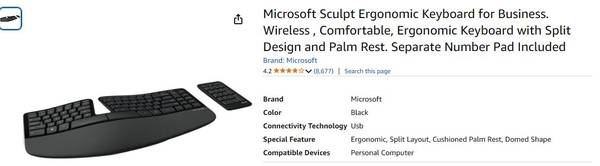 MICROSOFT Ergonomic Sculpt (Split) Wireless Keyboard 1