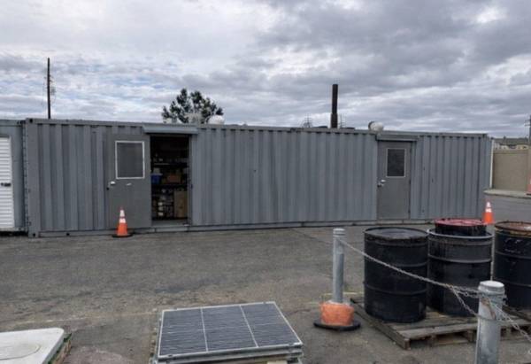 40 ft Converted Container Workshop — Roll-Up Door, Shelving 1