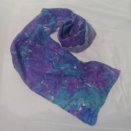 Lavender and turquoise swirl silk scarf 10 and a half by 57 in Long 1