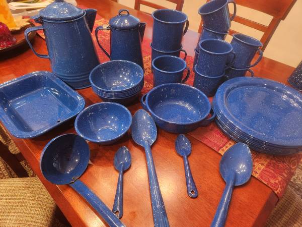 Blue Metal Enamelware - multiple pieces - see pictures 1