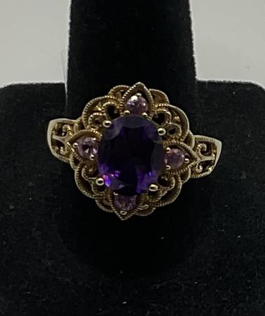 Rose Gold Over Sterling Silver Amethyst & Pink Sapphire Size 8 3/4 Rin 1